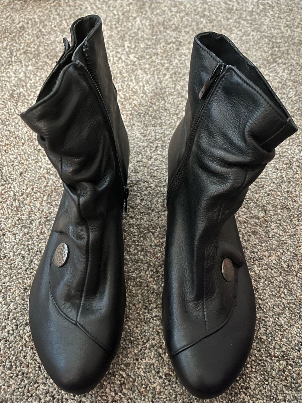 Eric Michael Black Leather Ankle Booties with Side Zip